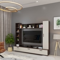 BLUEWUD Fenily Engineering Wood Floor Standing TV Entertainment Unit Set Top Box Stand/TV Cabinet Panel with Shelves for Books & D�cor Display Unit Bed Living Room Upto 60 Inches (Wenge & White)