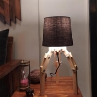Crawler Beige Wooden Table Lamp with Black Fabric Lampshade