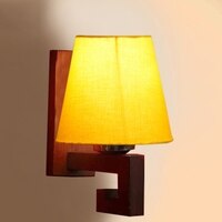 Devansh Solid Wood Electric Wall Light in Yellow Colour with Yellow Shade Count of 1 Light