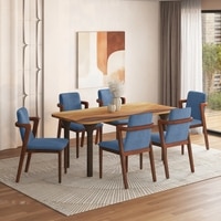 Dune Solid Oak Wood Dining Table With 6 Harper Solid Wood Dining Chair
