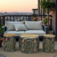Noir Heritage Painted Metal Coffee Table with 4 Stools in Multi Finish Set of 5