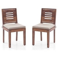 Capra Solid Wood Dining Chair in Teak Finish & Wheat Brown Colour - Set of 2