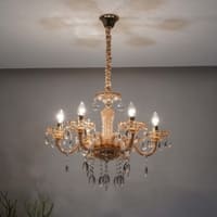 Marie Theresa 6 Arm Amber and Clear Crystal Chandelier