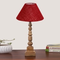 Devansh Maroon Jute Table Lamp With G Wood Natural Base (10X10X21 Inches)-36