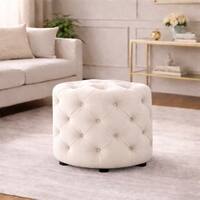 Doe Buck Briana Velvet Tufted Ottoman Cube in Off White Colour