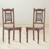 Bunai Solid Wood Dining Chair Set Of 2 In Teak Finish