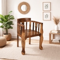 Puchu Solid Wood Arm Chair in Honey Oak Colour