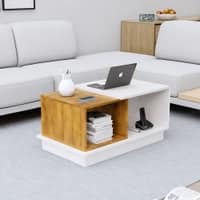 Hexa Engineered Wood Coffee Table With Storage And Open Rack In Frosty White And Giant Wood