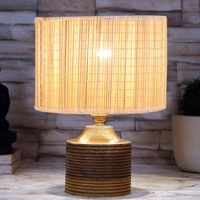 Alaina Round Bamboo Table lamp with Natural Wood Base