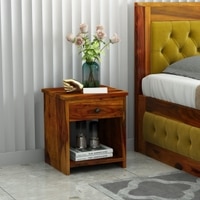 Woodcut Solid Wood Bedside Table in Honey Finish