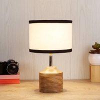 Edna Multicolour Fabric Shade Table Lamp with Natural Wooden Base