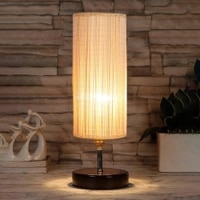 Koko Round Bamboo table lamp with brown wood base