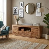 Baare Solid  Wood 2 Door With 2 drawer  Tv Cabinet  In Natural Finish