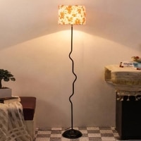 Corey Multicolour Fabric Floor Lamp with Black Iron Base