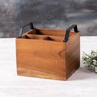 Inseparables Teak Wood Cutlery Holder Black With Cane