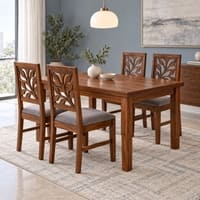 Globally Indian Patrika Solid Sheesham Wood 4 Seater Dining Table Set 4 Chairs Grey