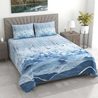 Blue Digital Print 400 Tc  Cotton Flat  Super King Size Bedsheet With 2 Pillow Cover