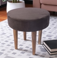 Nayla Solid Wood Stool in Grey Velvet Fabric
