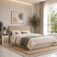 Bakhti Engineered Wood Queen  Size Bed With Hydraulic Storage (Melamine Finish, White Colour)