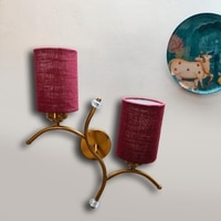 Devansh Metal Electric Wall Light in Gold Colour with Maroon Shade Count of 2 Lights