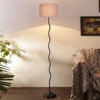 Teigan Grey Fabric Floor Lamp with Black Iron Base