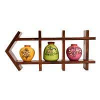 Wall Decor Ladder & 3 Colored Handcrafted Madhubani Pots (13x2x6)