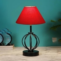 Amira Red cotton Table lamp with Iron Base