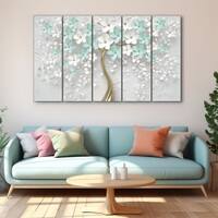 The Castle Decor 3D Green Flower Tree Wall Art Set of 5 27x48 Inch