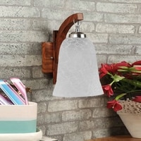 Devansh Solid Wood Electric Wall Light in Brown Colour with White Shade Count of 1 Light