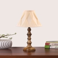 Devansh Off-White Cotton Vintage Curtain Pleated   Lamp With Wood Base  (12X12X17)