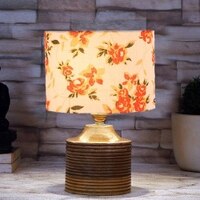 Ethan Multicolor cotton table lamp with Natural Wood Base