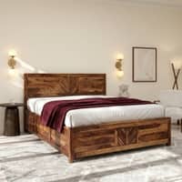 Somi Solid Sheesham Wood Queen Size Hydrolic Storage Bed In Natural Teak Finish