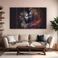 The Castle Decor Radha Krishna Spiritual Wall Art Framed Painting 27x48 Inch (Style 5)