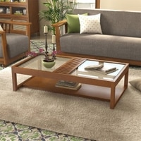 Fujiwara Rectangular Solid Wood Coffee Table In Amber Walnut Finish
