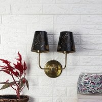 Devansh Metal Electric Wall Light in Gold Colour with Black Shade Count of 2 Lights
