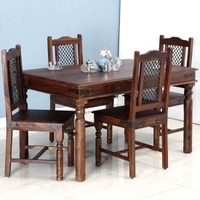 Iron jali Sheesham Wood 4 Seater Dining Set In Provincial Teak Finish
