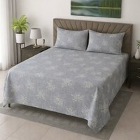 Kora Blue Floral 400 TC Cotton Flat Super King Size Bedsheet with 2 Pillow Covers – Threads