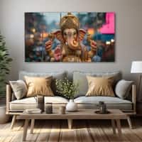 The Castle Decor Lord Ganesha Wall Painting Wooden Framed 27x48 Inch (Style 18)