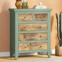 Avelin Solid Wood Chest of 5 Drawers in Sage Green Finish