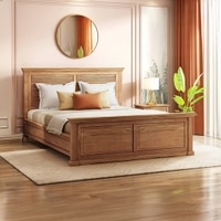 Tuscany Solid Wood King Size Non Storage Bed In Latin American Teak Finish