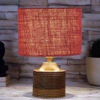 Millie Maroon Jute table lamp with Natural Wood Base