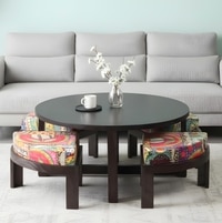 Nashville Sheesham Wood Coffee Table With 4 Stools Set In Mahogany Finish