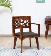 Lifty Sheesham Wood Arm Chair in Provincial Teak Finish With Olive Cushion