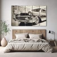 The Castle Decor Vintage Car Wall Painting Wooden Framed Digital Painting 27x48 Inch (Style 1)