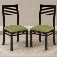 Zella Solid Wood Dining Chair Set Of 2 In Mahogany Finish With Avocado Green Fabric