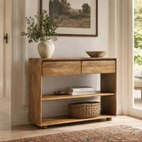 Perla Mango Wood Console Table in Provincial Teak Finish With 2 Drawer