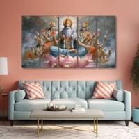 The Castle Decor Goddess Laxmi Wall Painting Wooden Framed 27x48 Inch (Style 12)