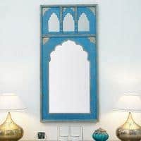 Tale Wood Carved Mirror Frame in Distressed Dark Blue