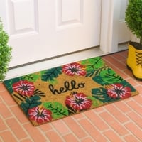 Luxe Home 100% Natural Coir Doormat Hello Floral Print Design (71x45 cm)