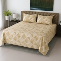 Cream Geometric 210 TC Mix Cotton Flat Super King Size Bedsheet With 2 Pilllow Covers From Threads